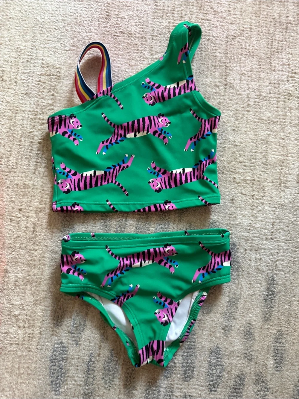 Hanna Andersson Green Tiger Print Girls' Two-Piece Swim Set size 4